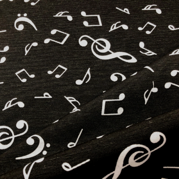 Decoratiestof muzieknoten print zwart
