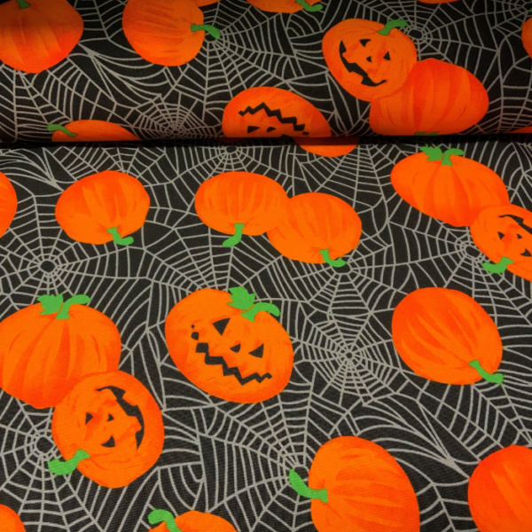 Halloween stof pompoen spinnenweb