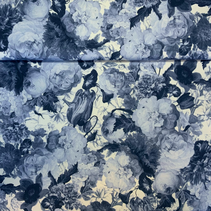 Decoratie stof blauwe bloemen